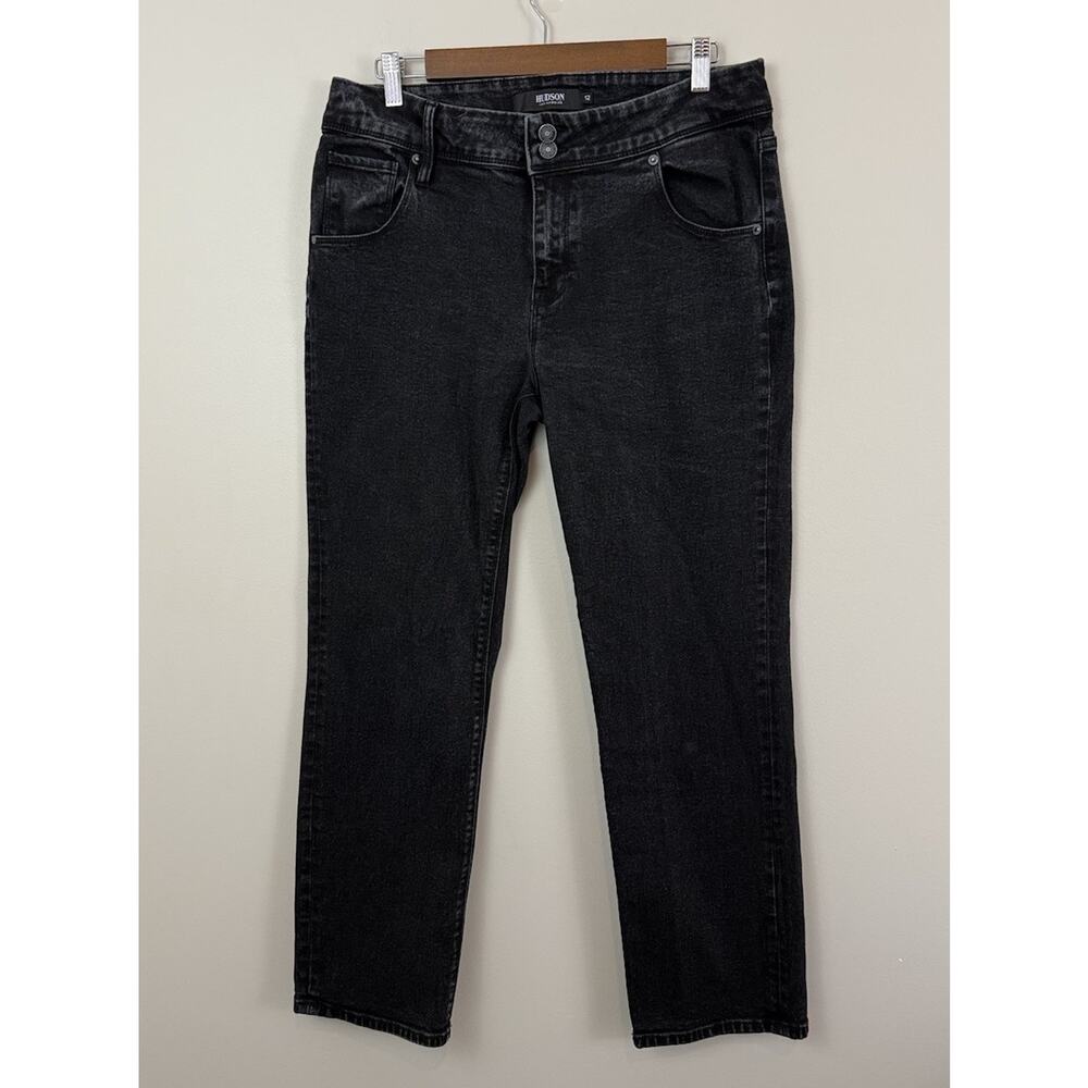 HUDSON Los Angeles Women’s Jeans Sz 12 Black Straight Leg Stretch Denim Mid Rise